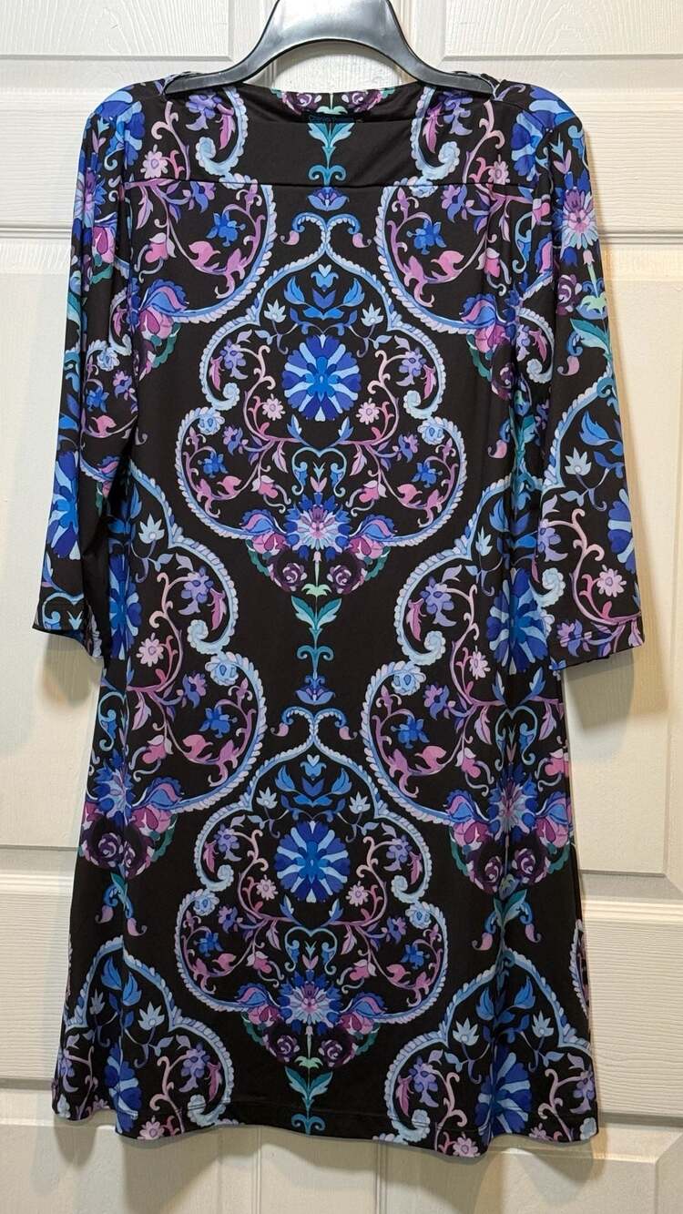 Charlies Project Hi-Lo Top 2XL Black Multi Paisley Floral Print 3/4 Sleeve